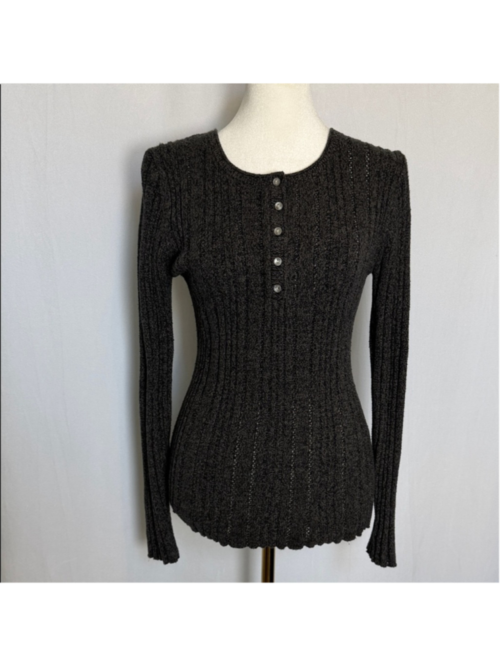 Sundance Charcoal Grey Henley Sweater Size XS ASO Bella Swan Twilight Y2K Fitted